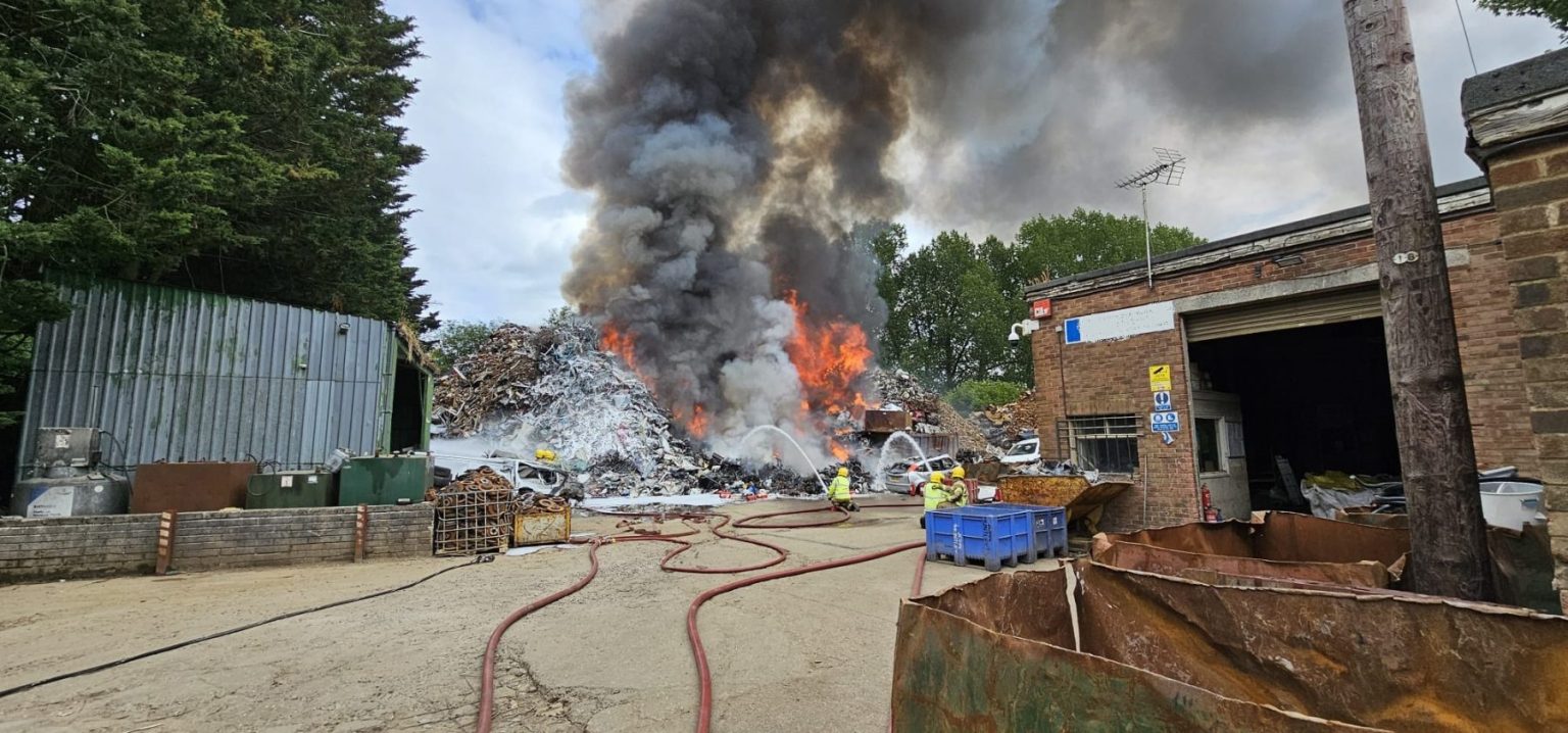 More than 40 firefighters tackling blaze involving 3,000 tonnes of ...