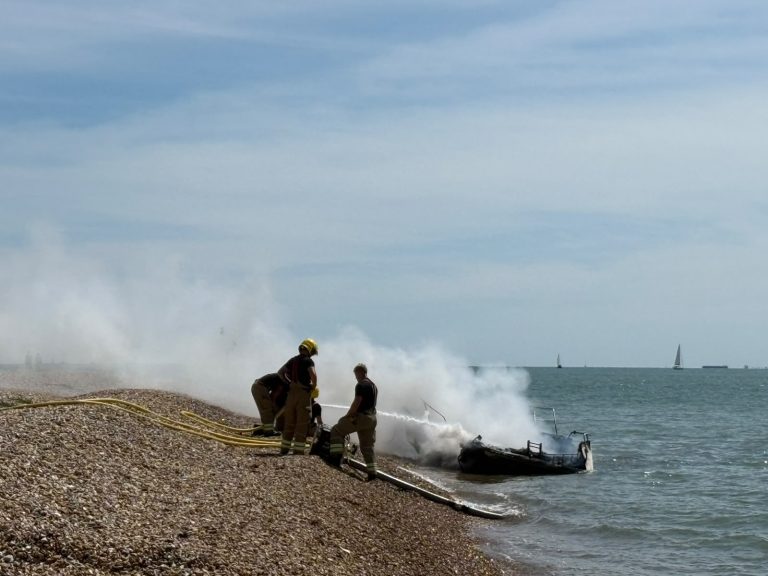 Boat fire on the beach
